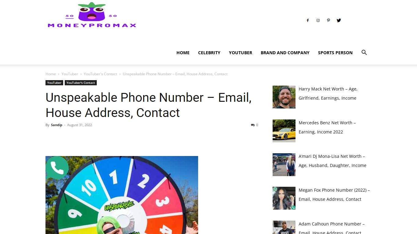 Unspeakable Phone Number – Email, House Address, Contact